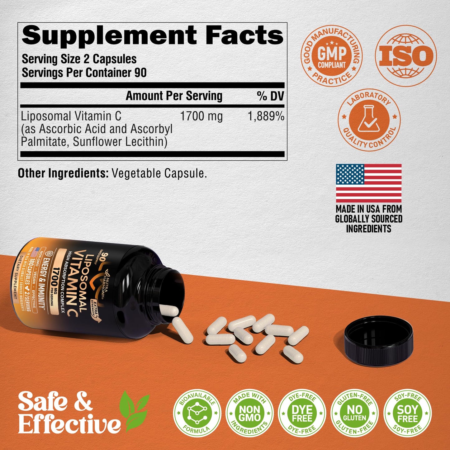 Liposomal Vitamin C 1700 mg – High-Absorption Fat-Soluble Complex | USA Made
