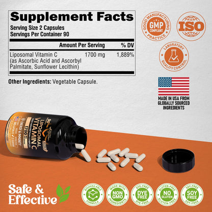 Liposomal Vitamin C 1700 mg – High-Absorption Fat-Soluble Complex | USA Made
