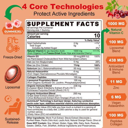 LILICARE Liposomal Vitamin C 1000mg Gummies – Immune Support, Organic, Sugar Free, 2-Pack