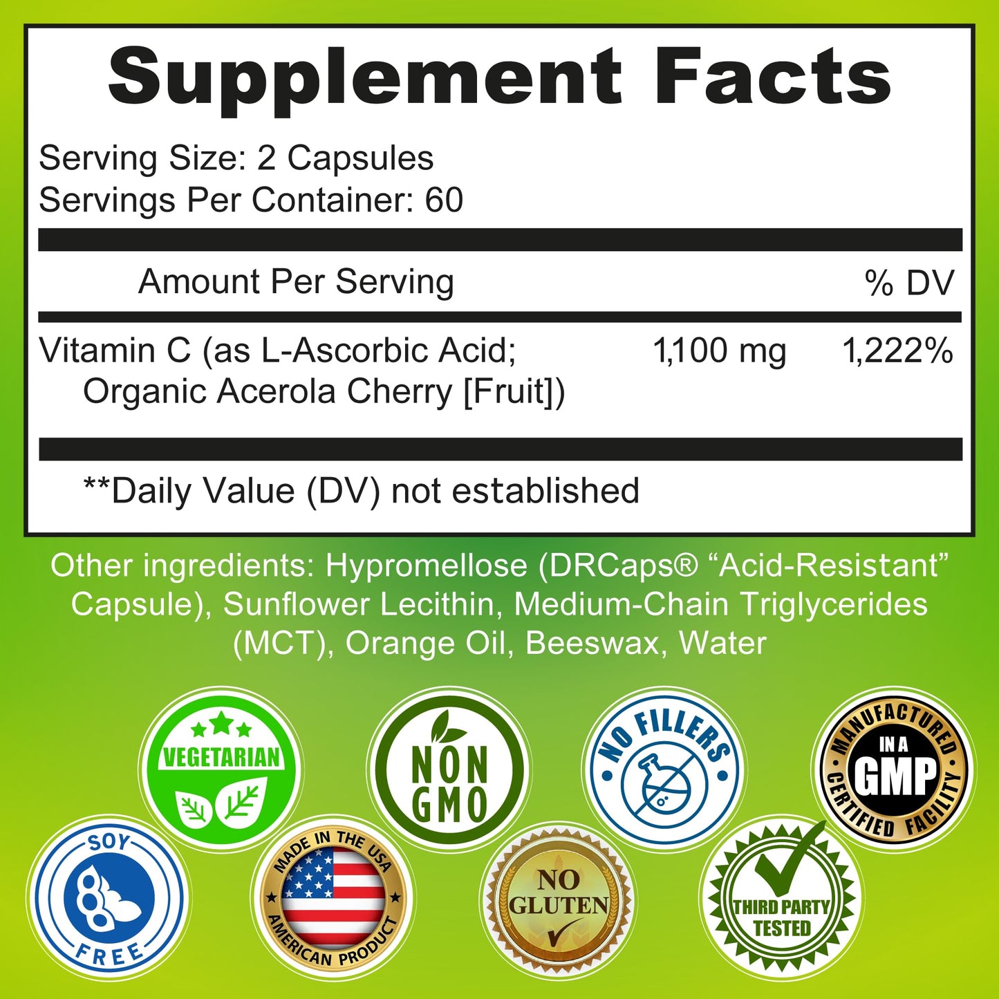 Liposomal Vitamin C 1100mg Liquid Gel Capsules – Organic Acerola Cherries | 120 ct
