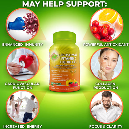 Liposomal Vitamin C 1100mg Liquid Gel Capsules – Organic Acerola Cherries | 120 ct