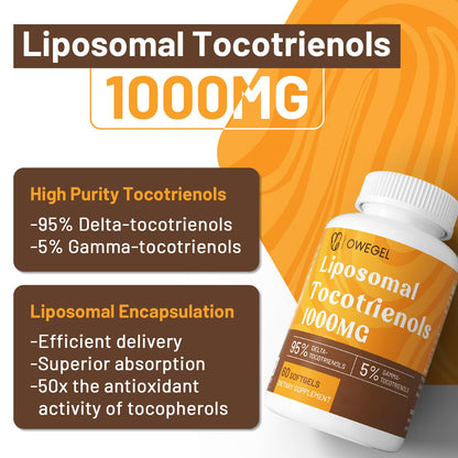 Liposomal Vitamin E Tocotrienols 1000mg - High Potency Tocotrienol Supplements (95% Delta, 5% Gamma)