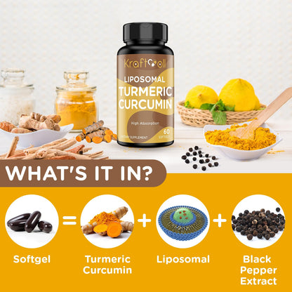 Liposomal Turmeric Curcumin Supplement 2200 mg with Black Pepper Extract 15 mg - 60 Softgels