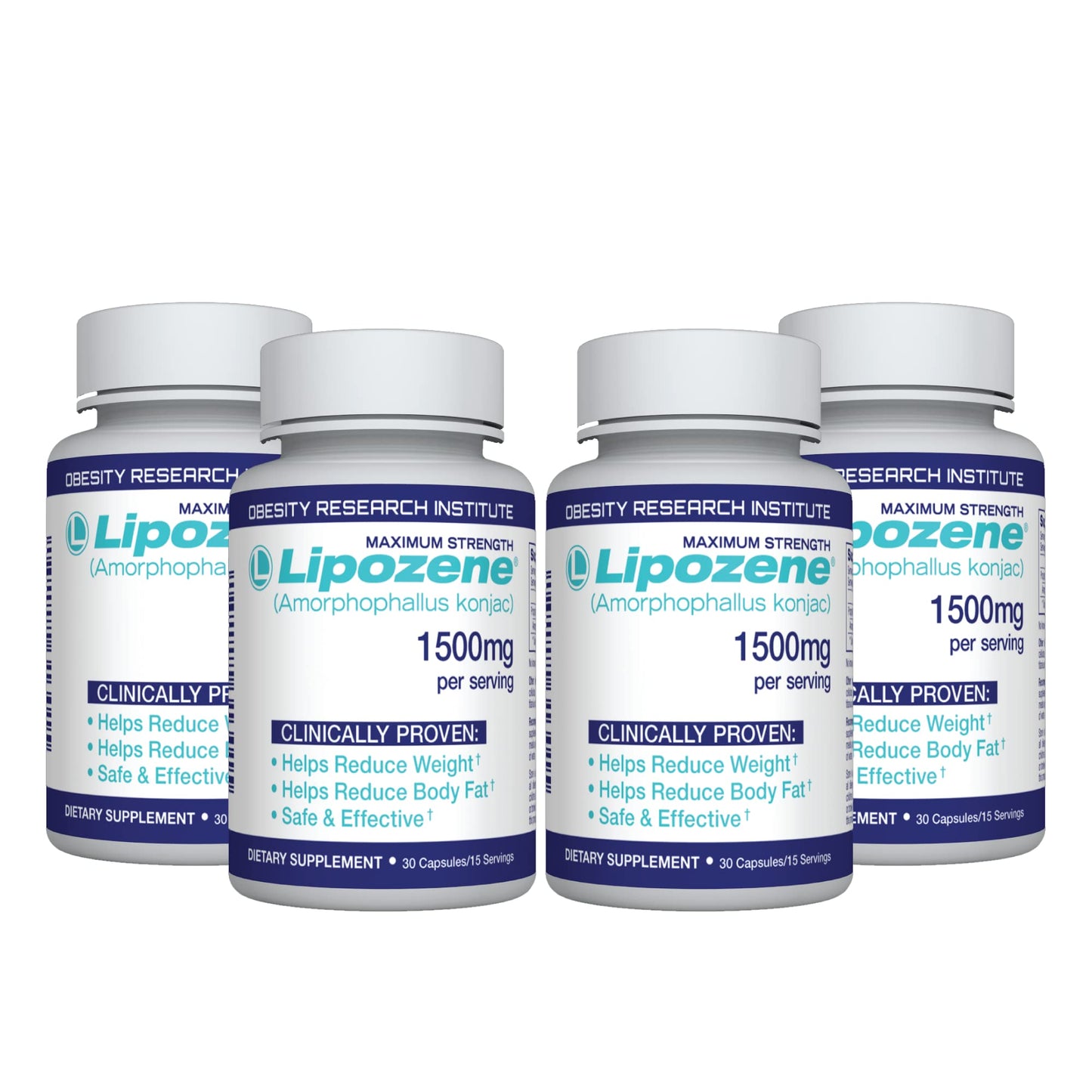 Lipozene Diet Pills – 4 Bottles (120 Capsules) Fiber-Based Appetite Control