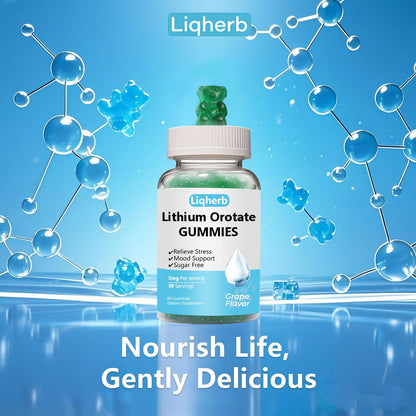 Liqherb Lithium Orotate 5mg Gummies – Mood Support & Stress Management, Vegan, Sugar-Free, Gluten-Free | Grape Flavor, 60 Gummies