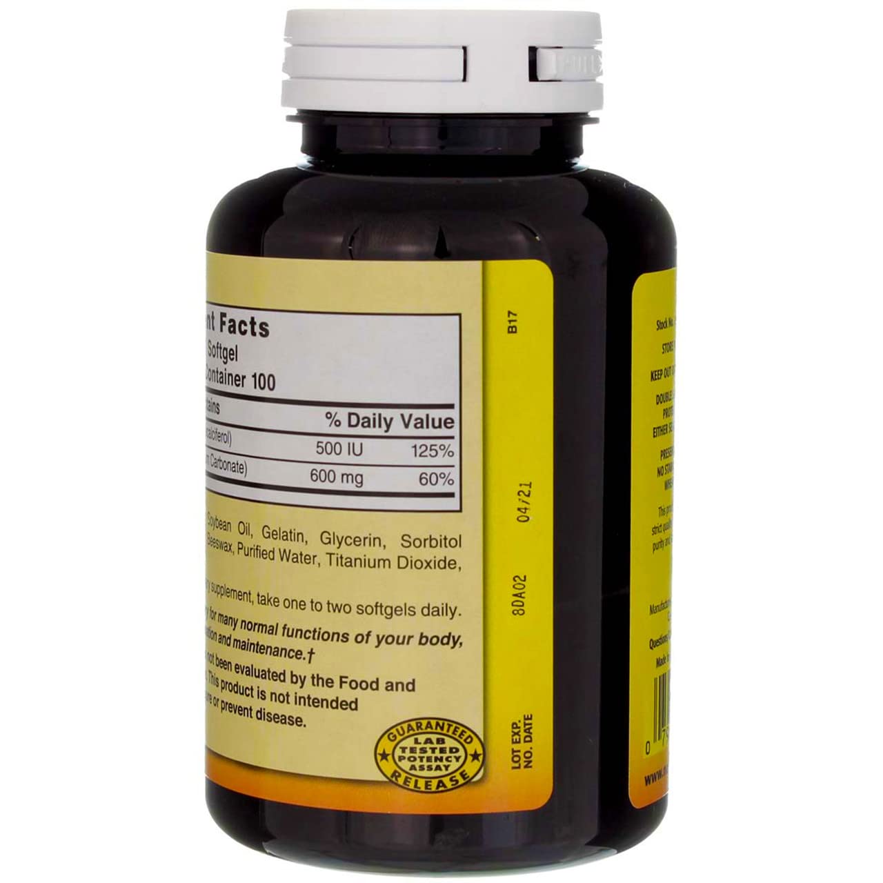 Liquid Calcium 600mg with Vitamin D3 (100 Softgels) – 3 Bottles (Total 300 Softgels)