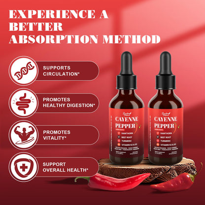 Premium Cayenne Pepper Drops Supplement with Hawthorn, Beet Root, Turmeric, Vitamin K2 & D3, Ginseng, Ceylon Cinnamon – Capsaicin Supplements for Wellness Support - 4 OZ