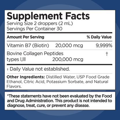 Liquid Collagen & Biotin Drops – Vanilla Flavor, 2oz | Hair, Skin & Nails Support, Keto Friendly