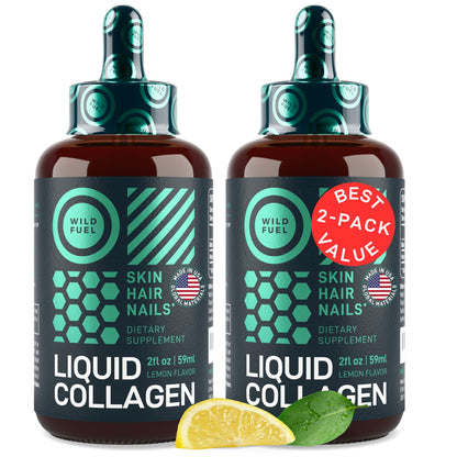 Wild Fuel Liquid Collagen Drops with Biotin – 30,000mcg Collagen, Lemon Flavor, 2x2oz