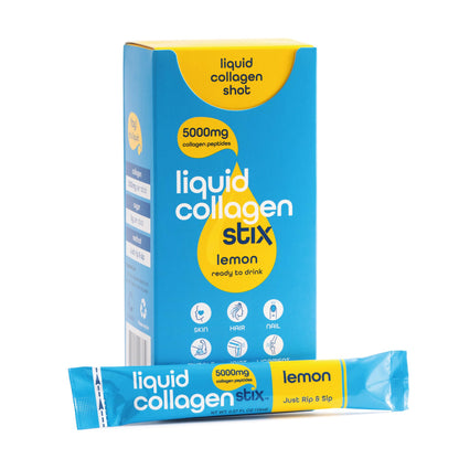 Liquid Collagen Stix – Hydrolyzed Collagen Peptides (Lemon) – Grass-Fed Bovine | Hair, Skin & Nails | 14 Pack