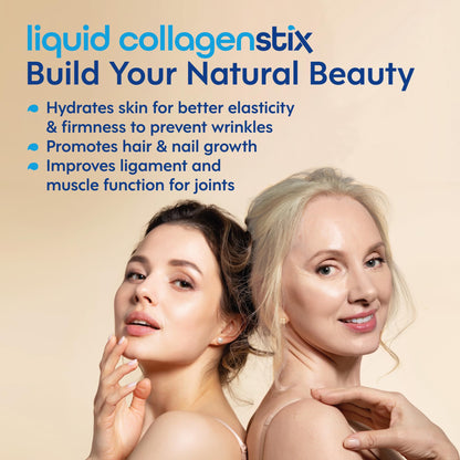 Liquid Collagen Stix – Hydrolyzed Collagen Peptides (Lemon) – Grass-Fed Bovine | Hair, Skin & Nails | 14 Pack