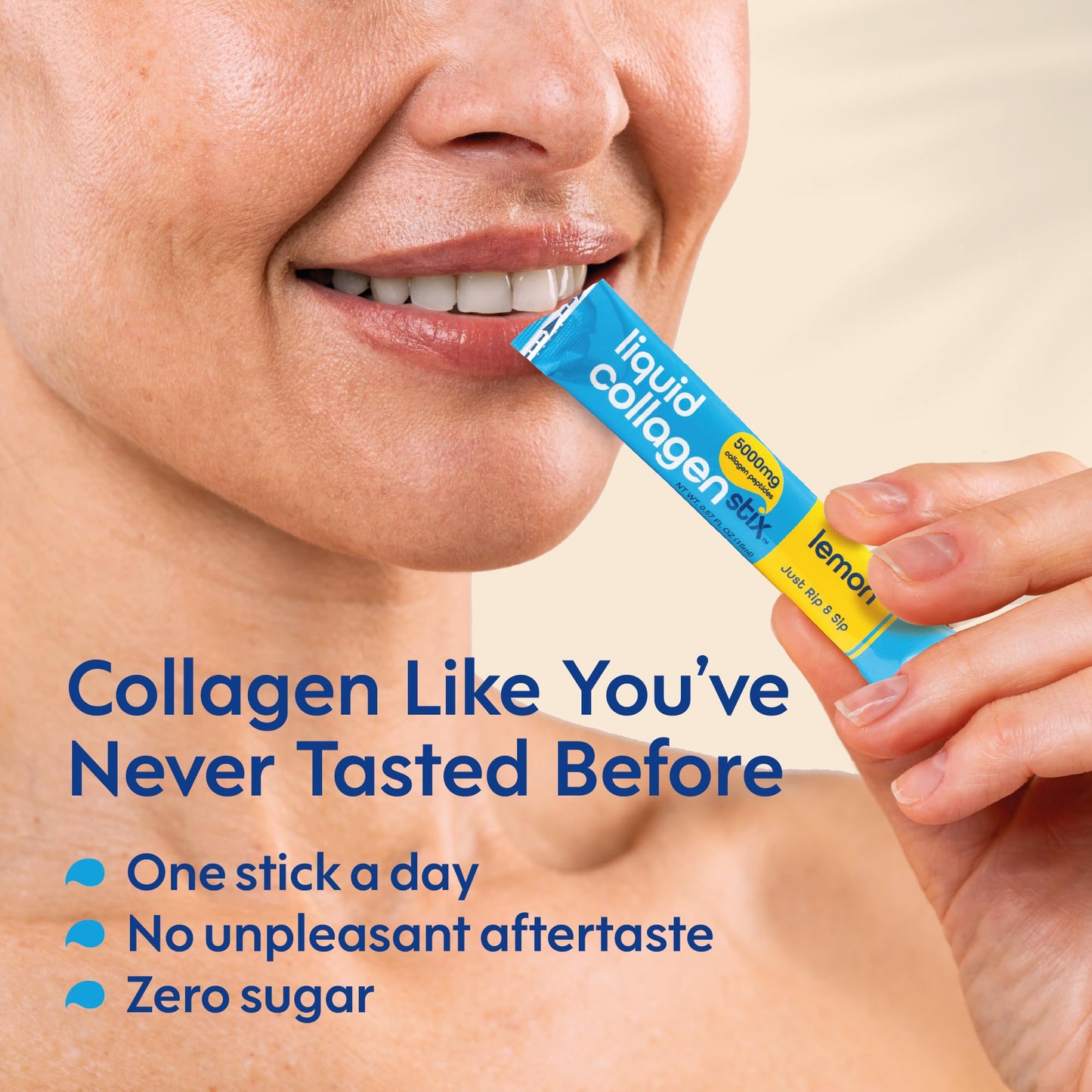Liquid Collagen Stix – Hydrolyzed Collagen Peptides (Lemon) – Grass-Fed Bovine | Hair, Skin & Nails | 14 Pack