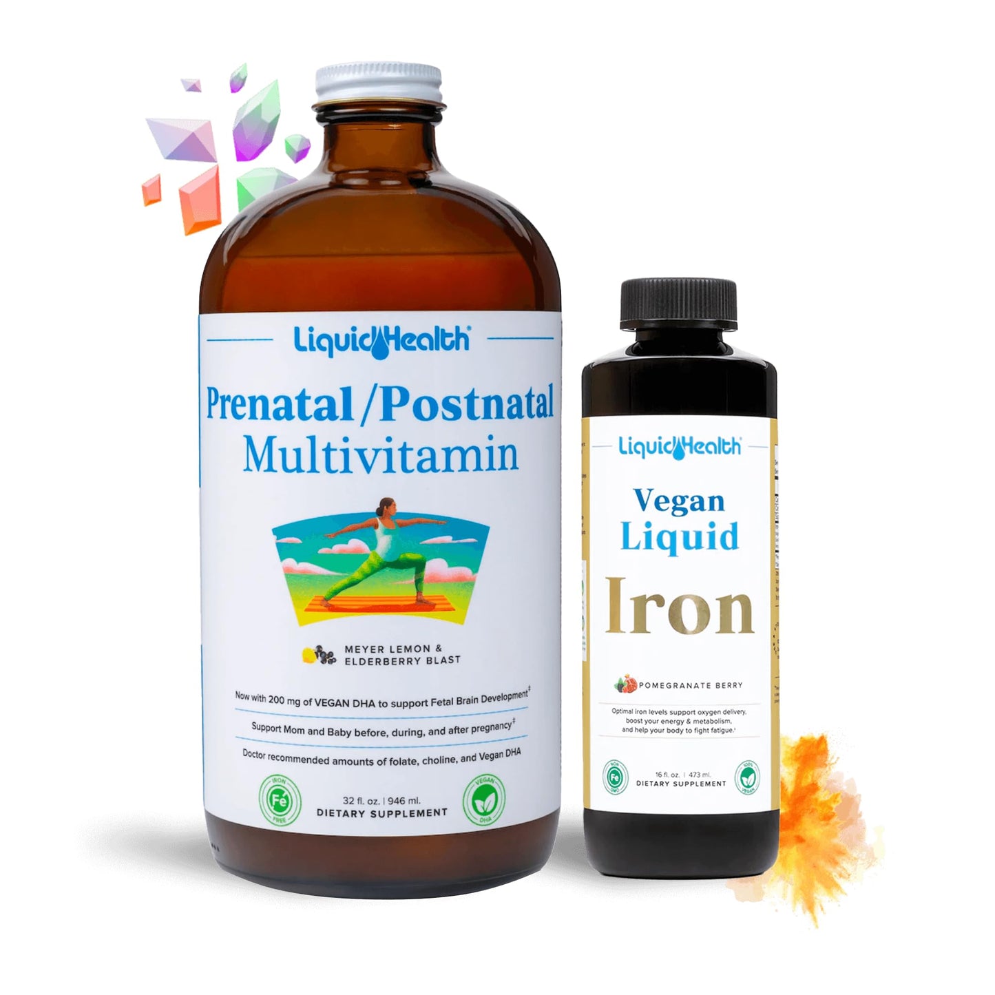 LIQUIDHEALTH Prenatal Baby Booster Bundle – Vegan Liquid Multivitamin & Iron (USA Made)