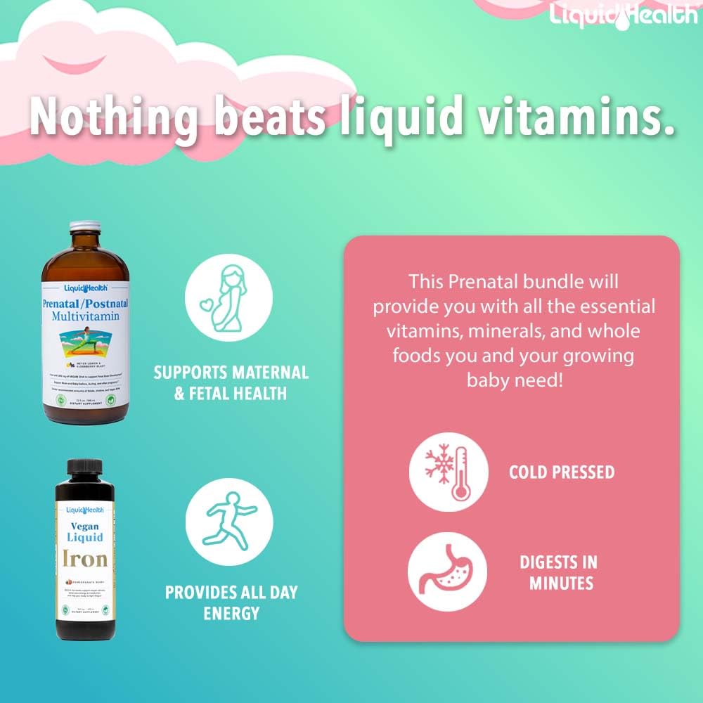 LIQUIDHEALTH Prenatal Baby Booster Bundle – Vegan Liquid Multivitamin & Iron (USA Made)