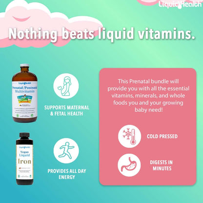 LIQUIDHEALTH Prenatal Baby Booster Bundle – Vegan Liquid Multivitamin & Iron (USA Made)