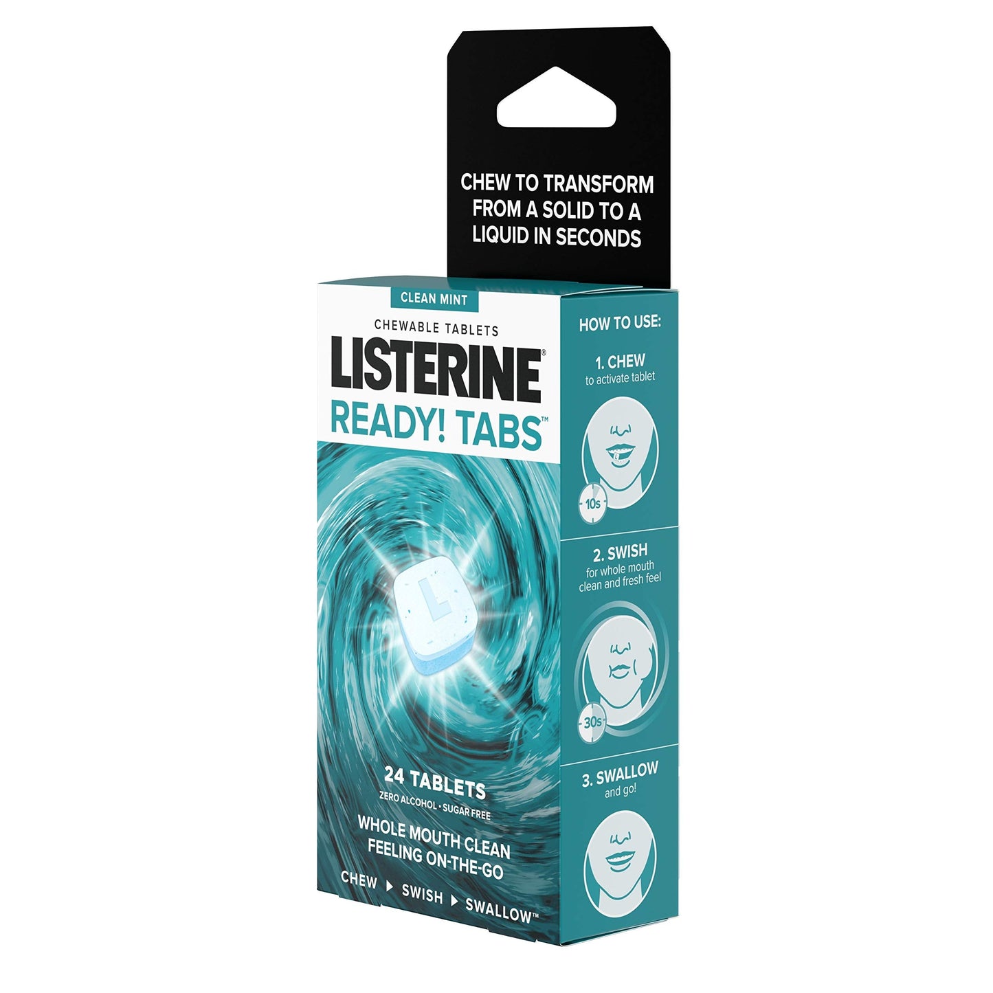Listerine Ready! Tabs Chewable Tablets - Clean Mint, 24 Count | Fresh Breath On The Go
