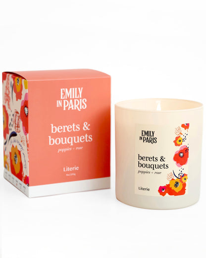 Literie Emily in Paris Inspired Candle: Berets & Bouquets — Poppies & Rose, 9oz, 50-Hour Burn