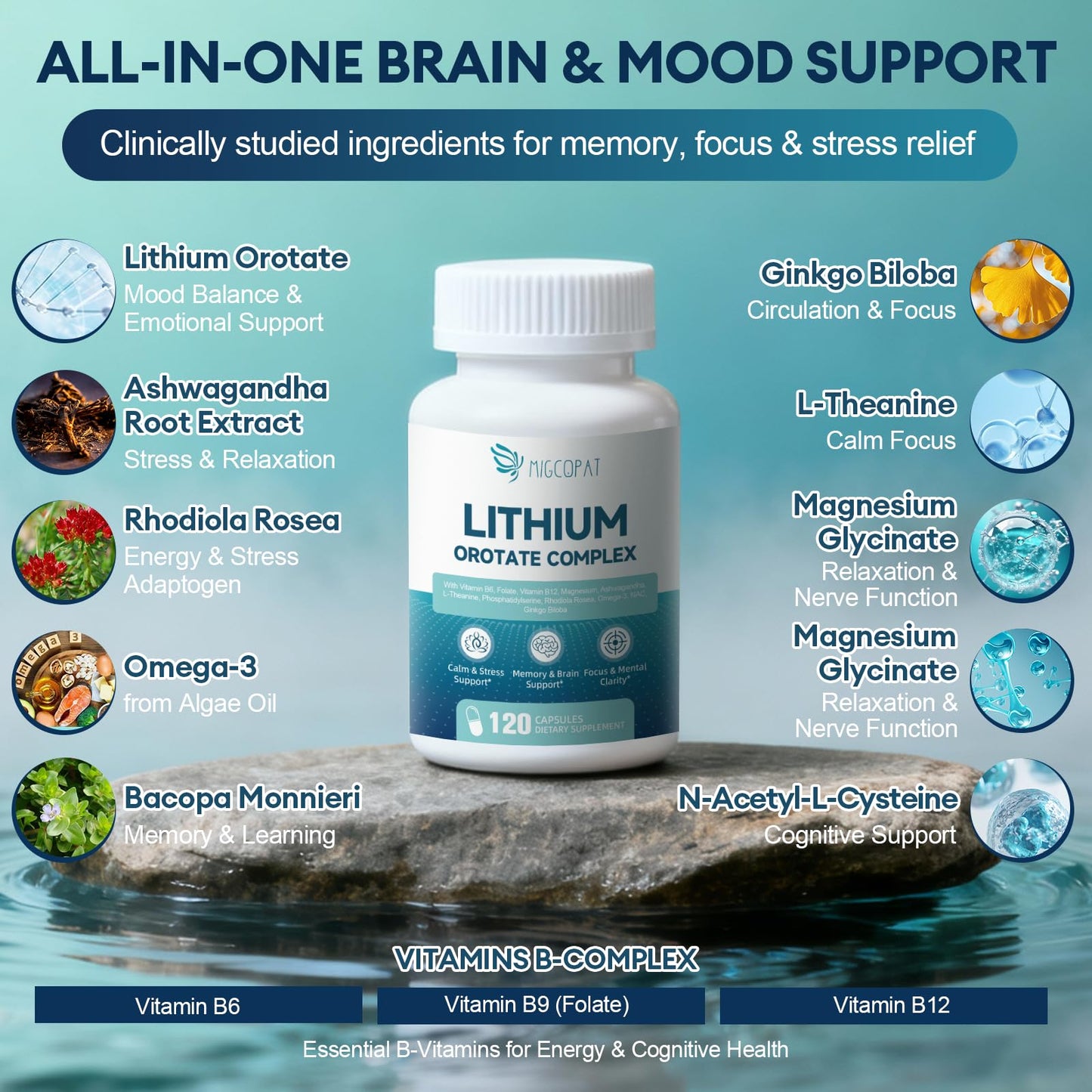 Lithium Orotate Complex – 7-in-1 Brain Health Support | Vegan, Non-GMO, 120 Capsules