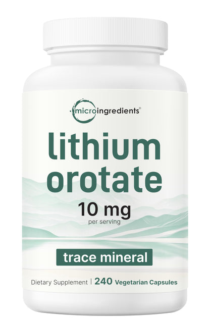 Lithium Orotate 10mg | 240 Veggie Capsules | High Bioavailability | Non-GMO, Gluten Free