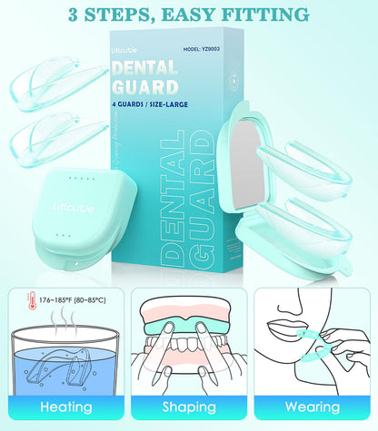 Litlcutie Mouth Guard for Teeth Grinding at Night - 4 Pack Large Mint Green