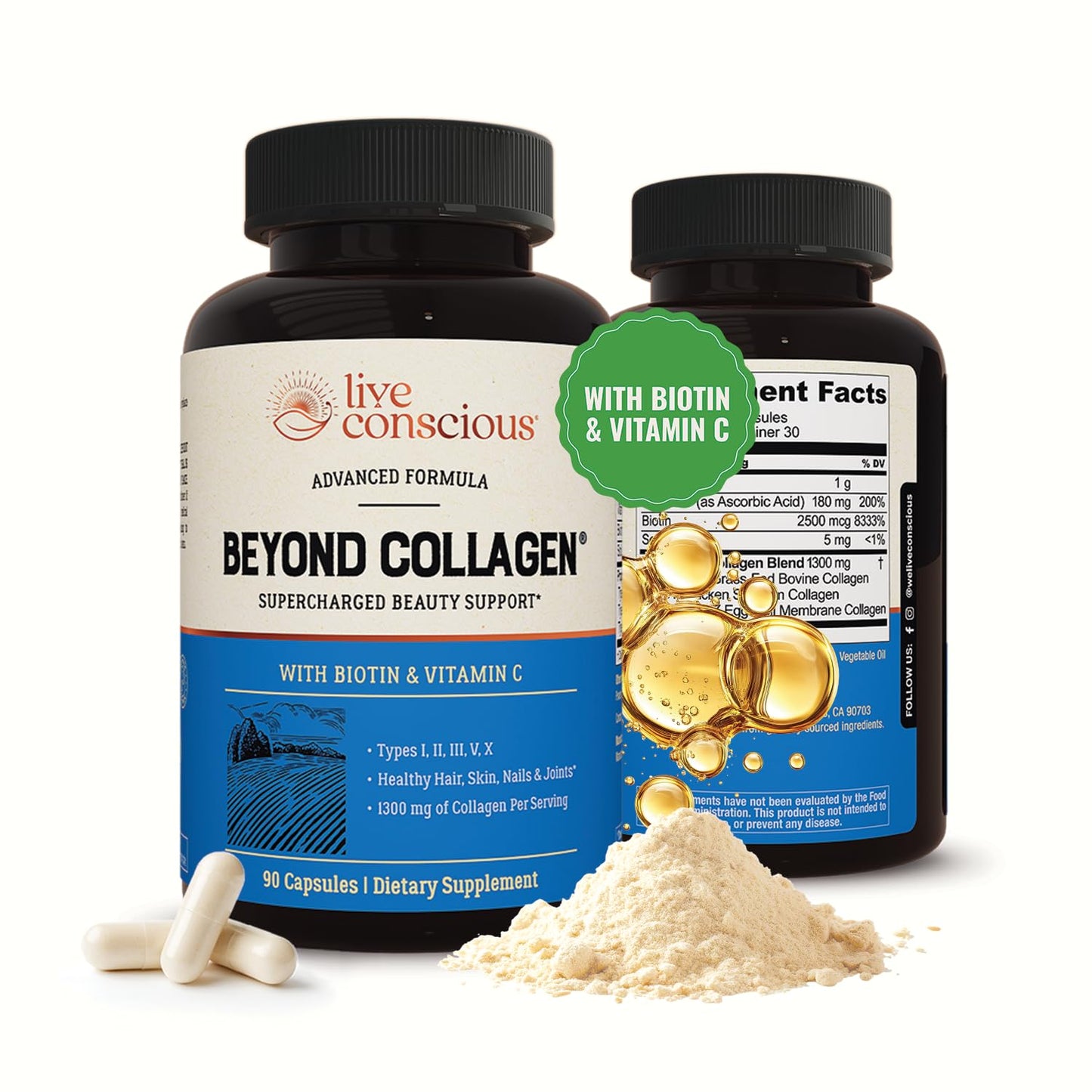 Live Conscious Beyond Collagen – Multi Collagen Capsules I–X with Biotin & Vitamin C (90 Capsules)