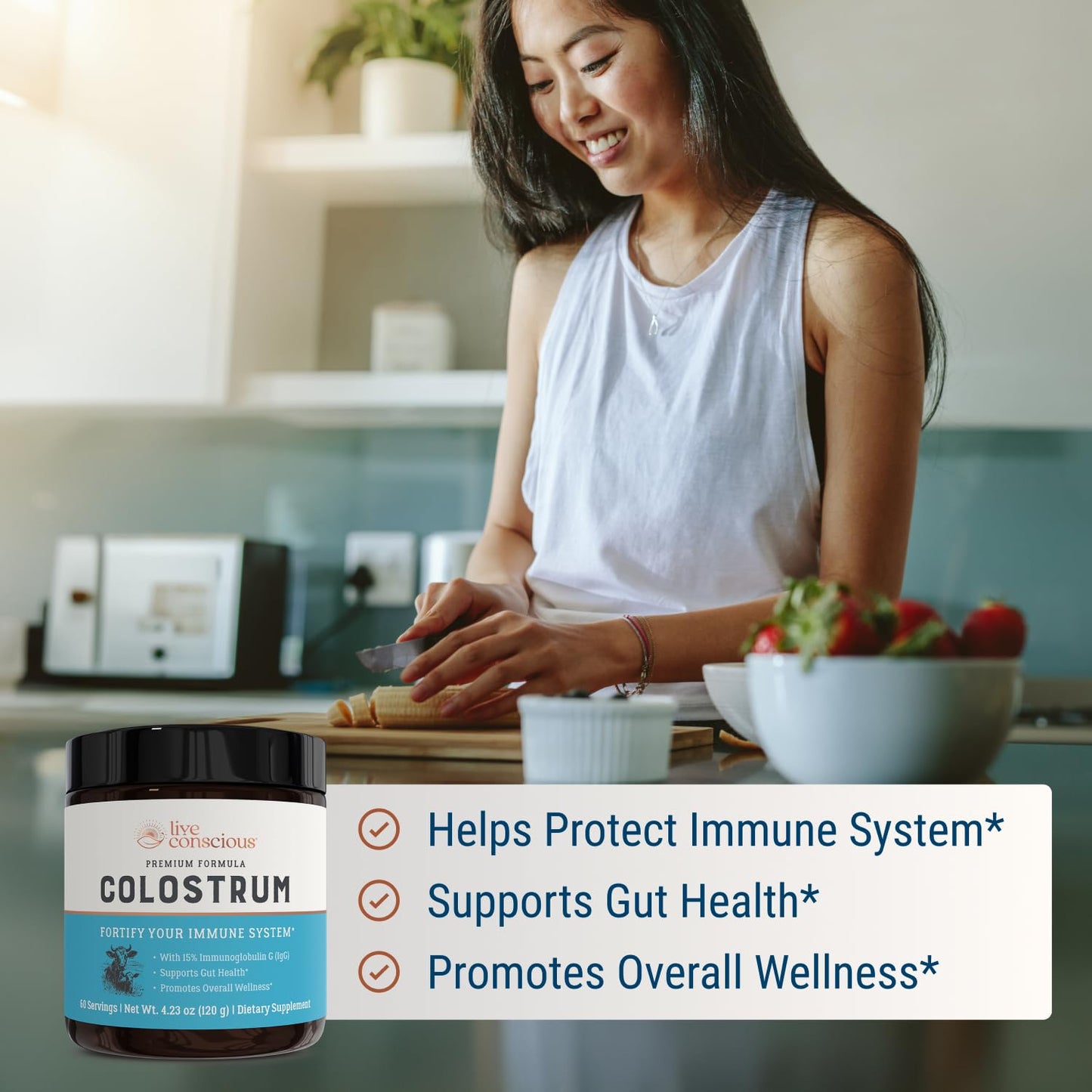 Live Conscious Colostrum Powder – Grass-Fed Bovine Colostrum + Lactoferrin