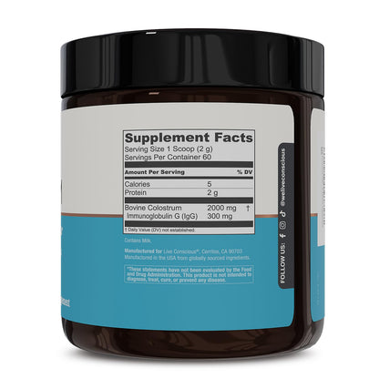Live Conscious Colostrum Powder – Grass-Fed Bovine Colostrum + Lactoferrin