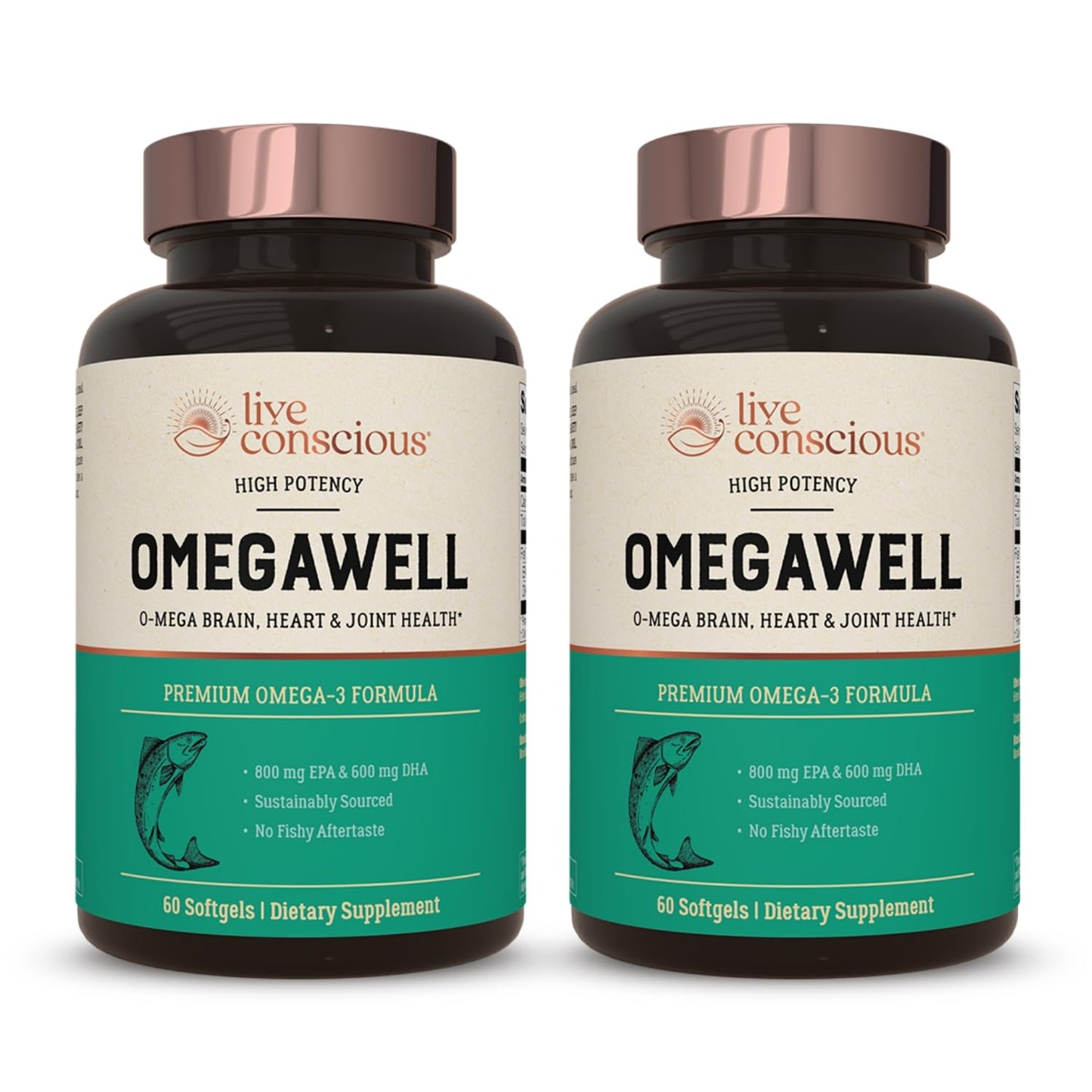 Live Conscious OmegaWell Fish Oil | 800 mg EPA / 600 mg DHA | Enteric-Coated, Burpless, Sustainably Sourced | 120-Count (2-Pack)
