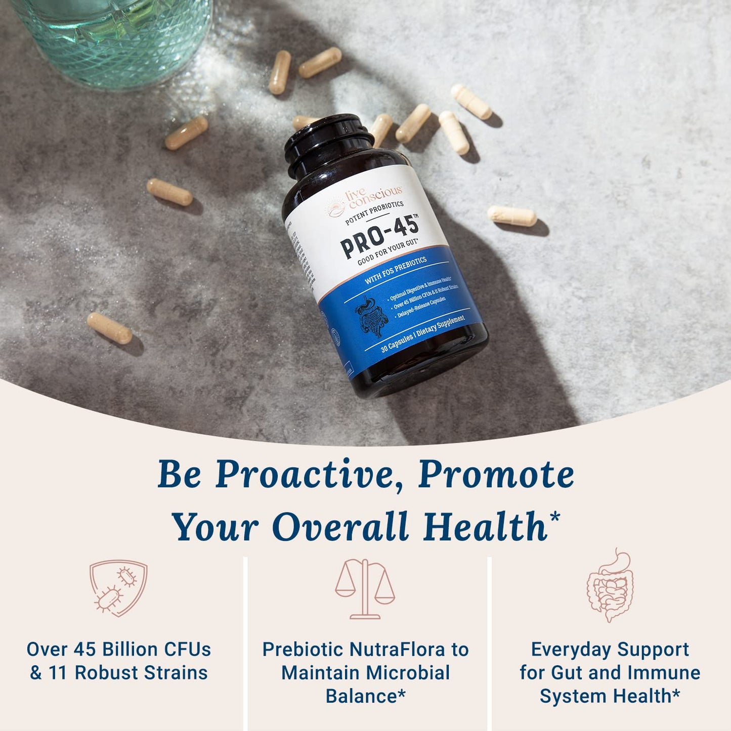 Live Conscious PRO45 Probiotics: 45B CFU, 11 Strains, Dairy Free