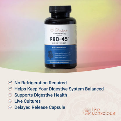 Live Conscious PRO45 Probiotics: 45B CFU, 11 Strains, Dairy Free