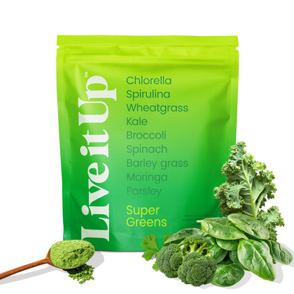 LIVE IT UP Super Greens Powder | Plant-Based Superfood + Probiotics & Digestive Enzymes | 30 Servings