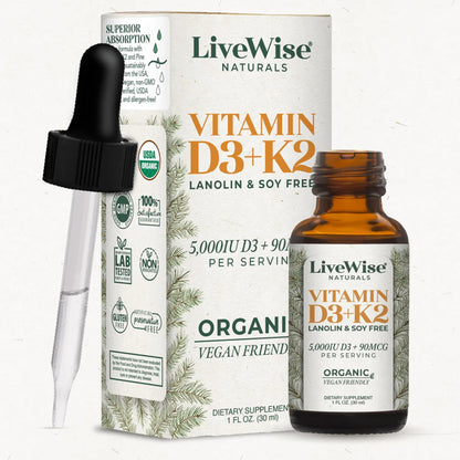 Live Wise Naturals Vitamin D3+K2 5,000 IU – Vegan Friendly