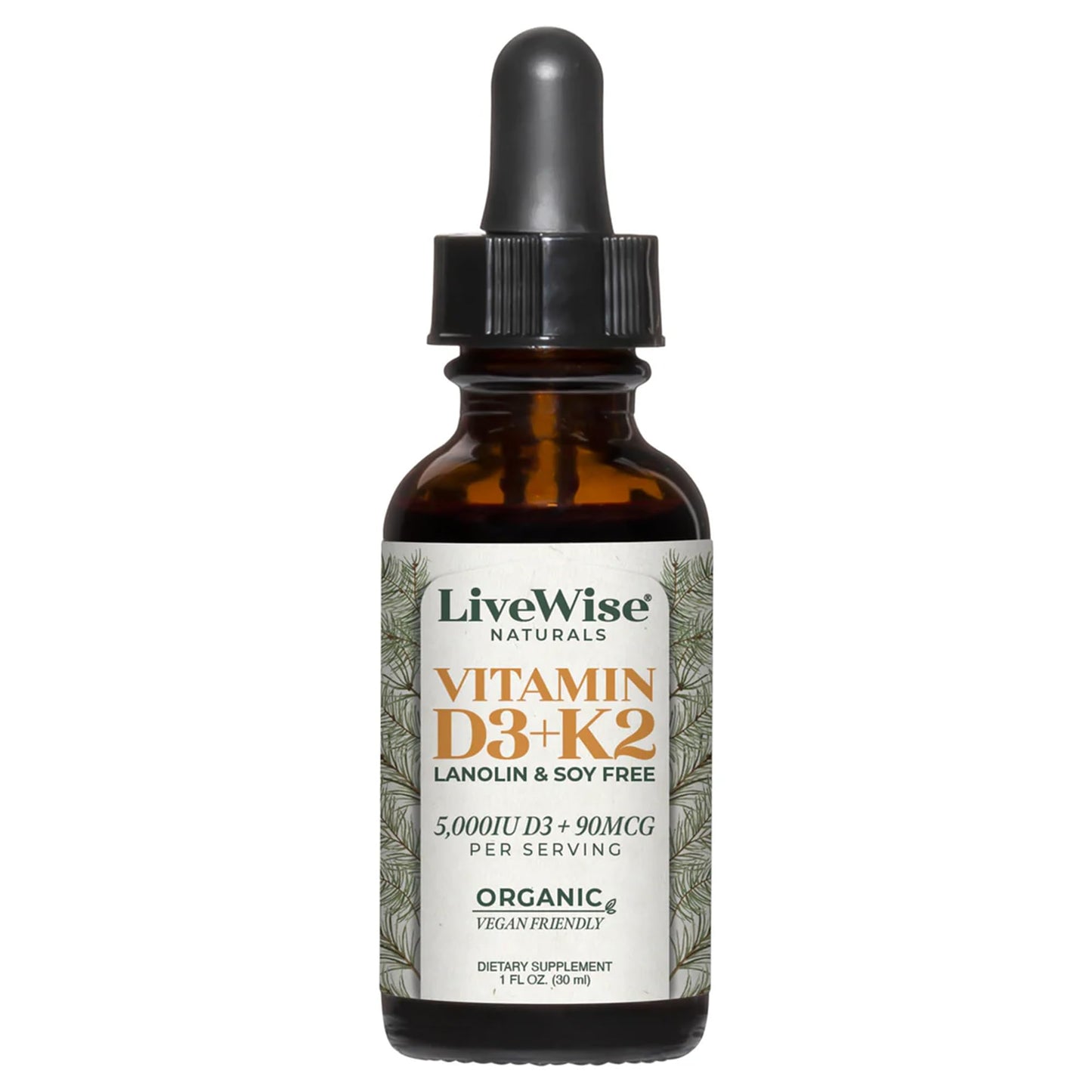 Live Wise Naturals Vitamin D3+K2 5,000 IU – Vegan Friendly