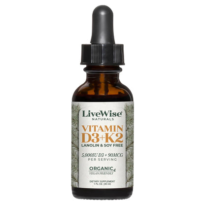 Live Wise Naturals Vitamin D3+K2 5,000 IU – Vegan Friendly