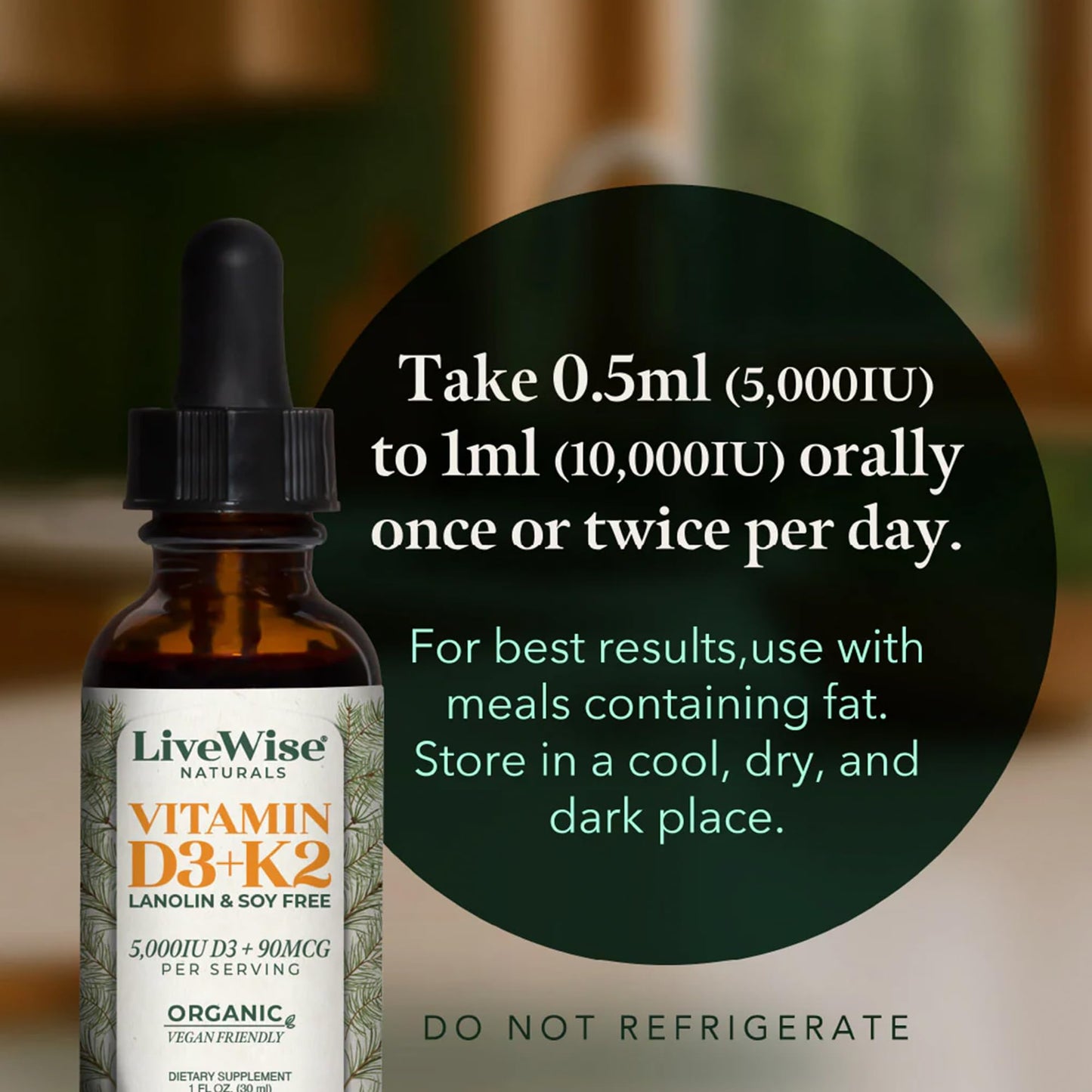 Live Wise Naturals Vitamin D3+K2 5,000 IU – Vegan Friendly