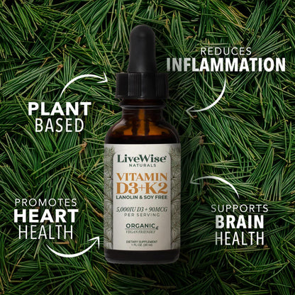 Live Wise Naturals Vitamin D3+K2 5,000 IU – Vegan Friendly