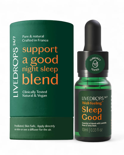 LIVEDROPS 24/7 Sleep Good Essential Oil Blend - Lavender & Rose | France Crafted