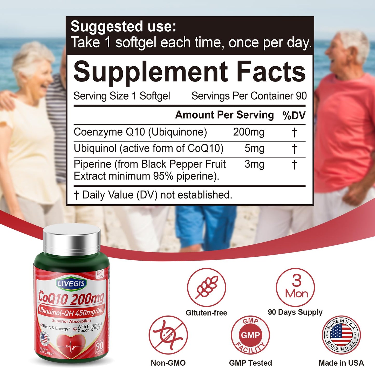 LIVEGIS CoQ10 200mg Softgels – Ubiquinone + MCT Oil, 2x90ct