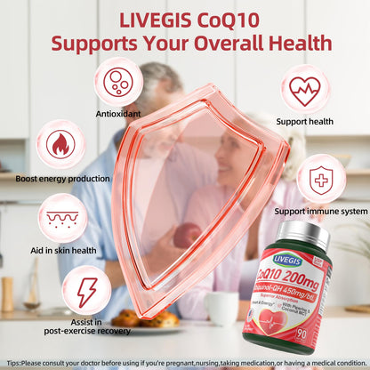 LIVEGIS CoQ10 200mg Softgels – Ubiquinone + MCT Oil, 2x90ct