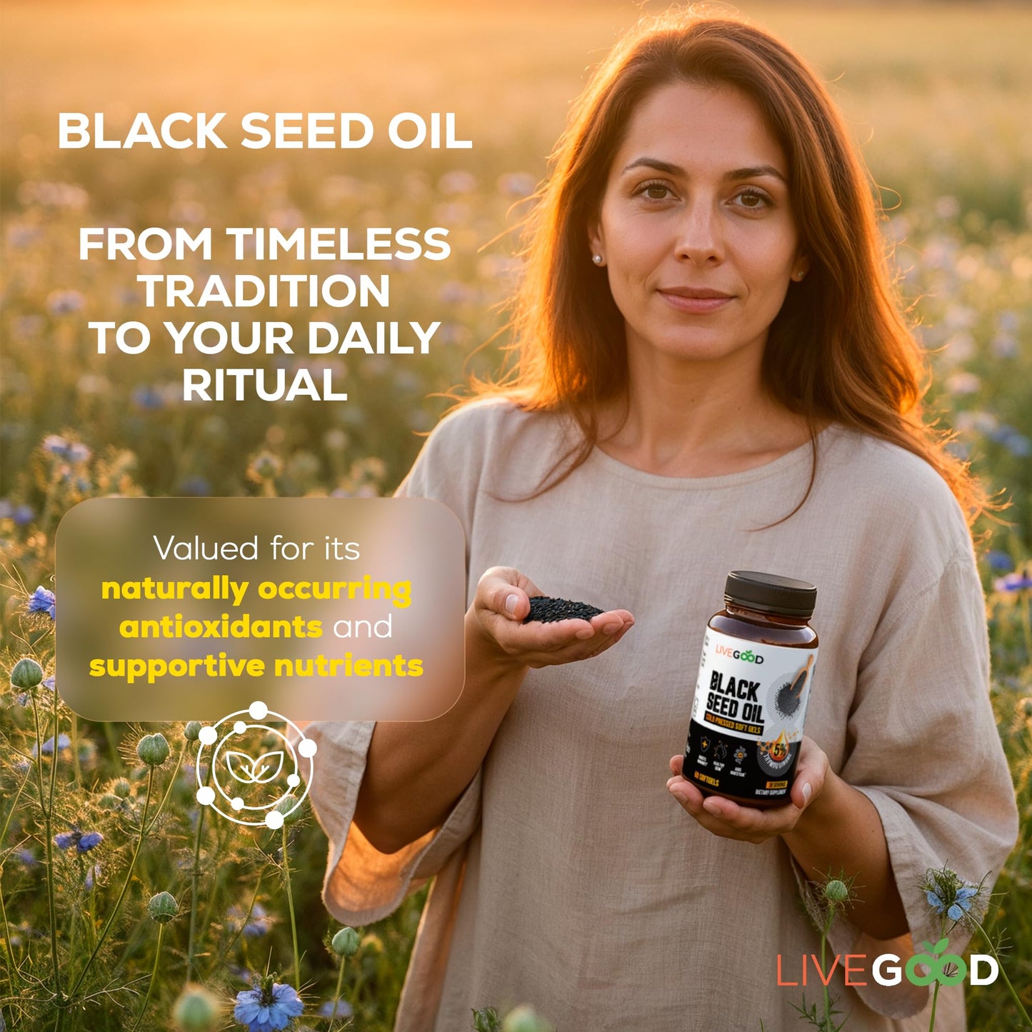 LIVEGOOD Black Seed Oil Capsules | Cold-Pressed Nigella Sativa for Immune & Heart Support (60 Count)