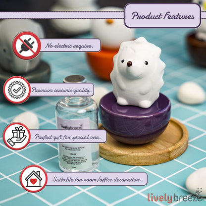 Lively Breeze Spiky Hedgehog Ceramic Diffuser – Non-Electric Aromatherapy for Desk, Car & Small Spaces