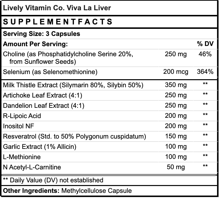 LIVELY VITAMIN CO. Viva La Liver - Improved Function & Detox | 90 Capsules