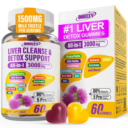 INNIOXV Liver Cleanse Detox Gummies - 29-in-1 Milk Thistle 1500mg, Vegan NAC TUDCA | 60 ct