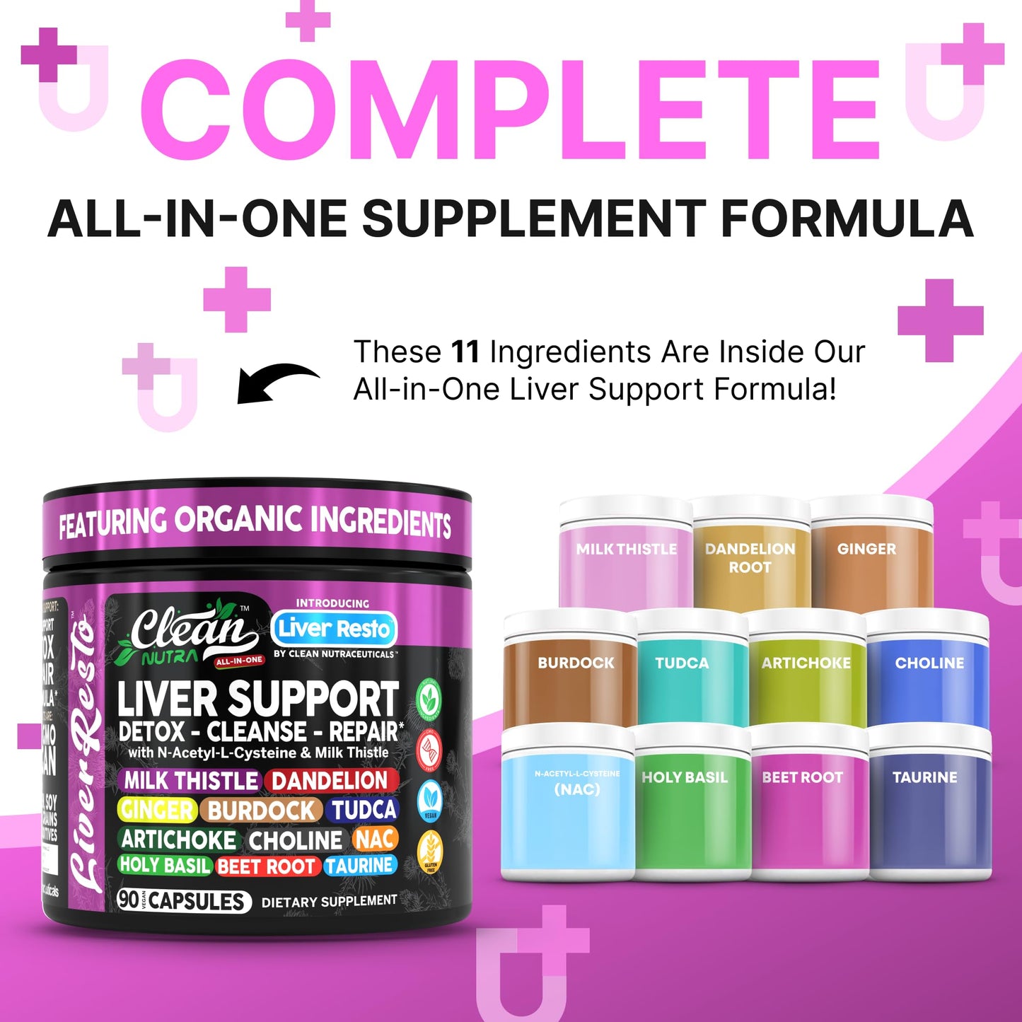 Clean Nutraceuticals Liver Cleanse Detox & Repair | Milk Thistle Supplement + NAC, TUDCA, Dandelion Root, Artichoke, Choline, Ginger, Beet Root, Burdock, Taurine, Liver Support 90 Capsules