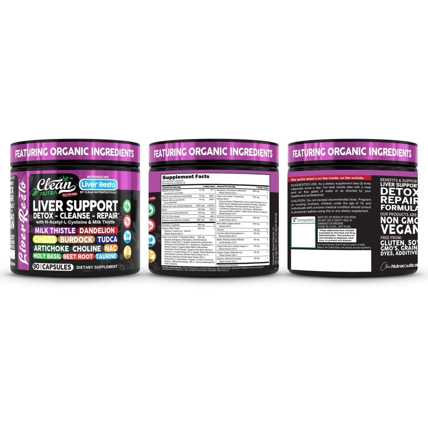 Clean Nutraceuticals Liver Cleanse Detox & Repair | Milk Thistle Supplement + NAC, TUDCA, Dandelion Root, Artichoke, Choline, Ginger, Beet Root, Burdock, Taurine, Liver Support 90 Capsules