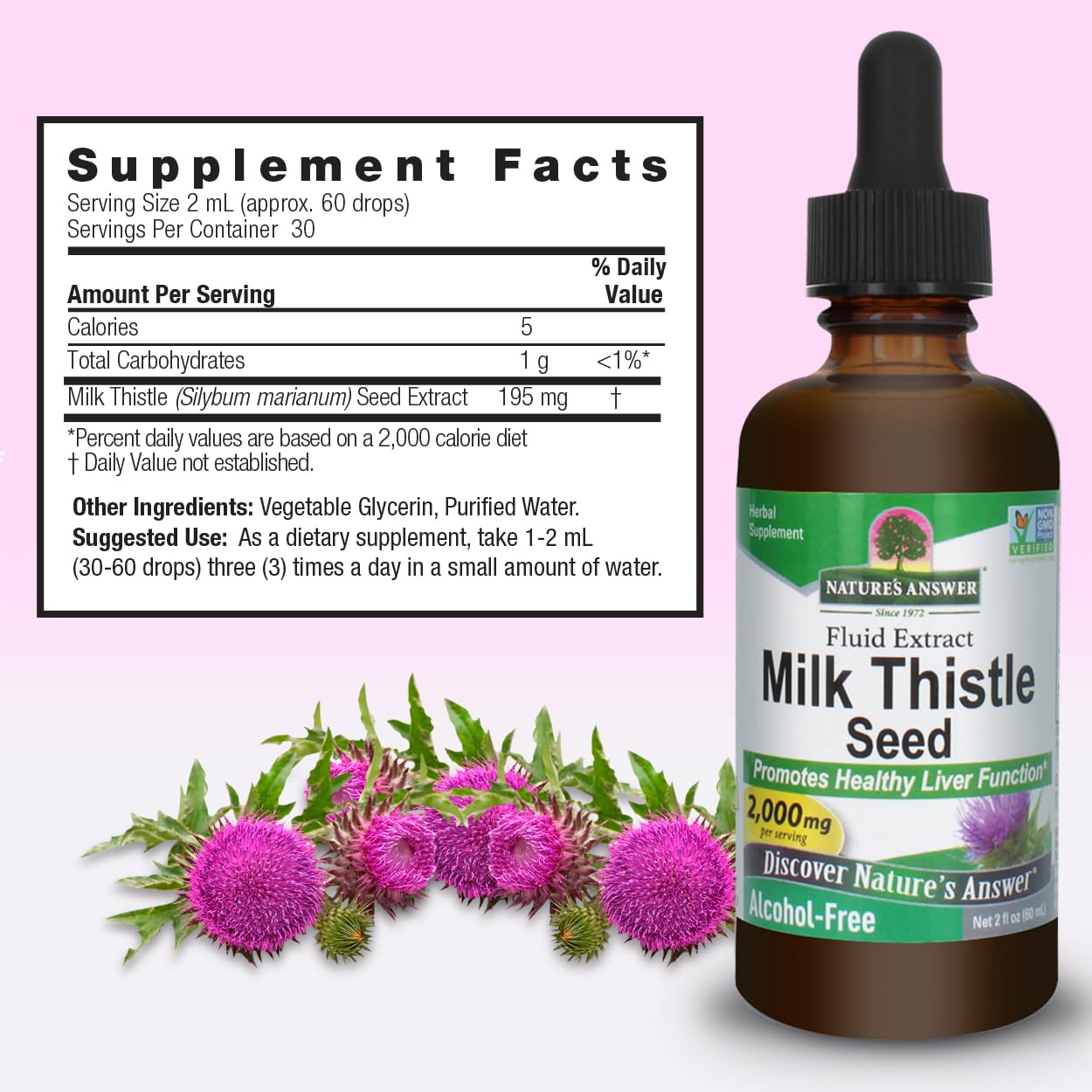 Nature's Answer Milk Thistle 2 oz Alcohol-Free Liver Support - Made in USA