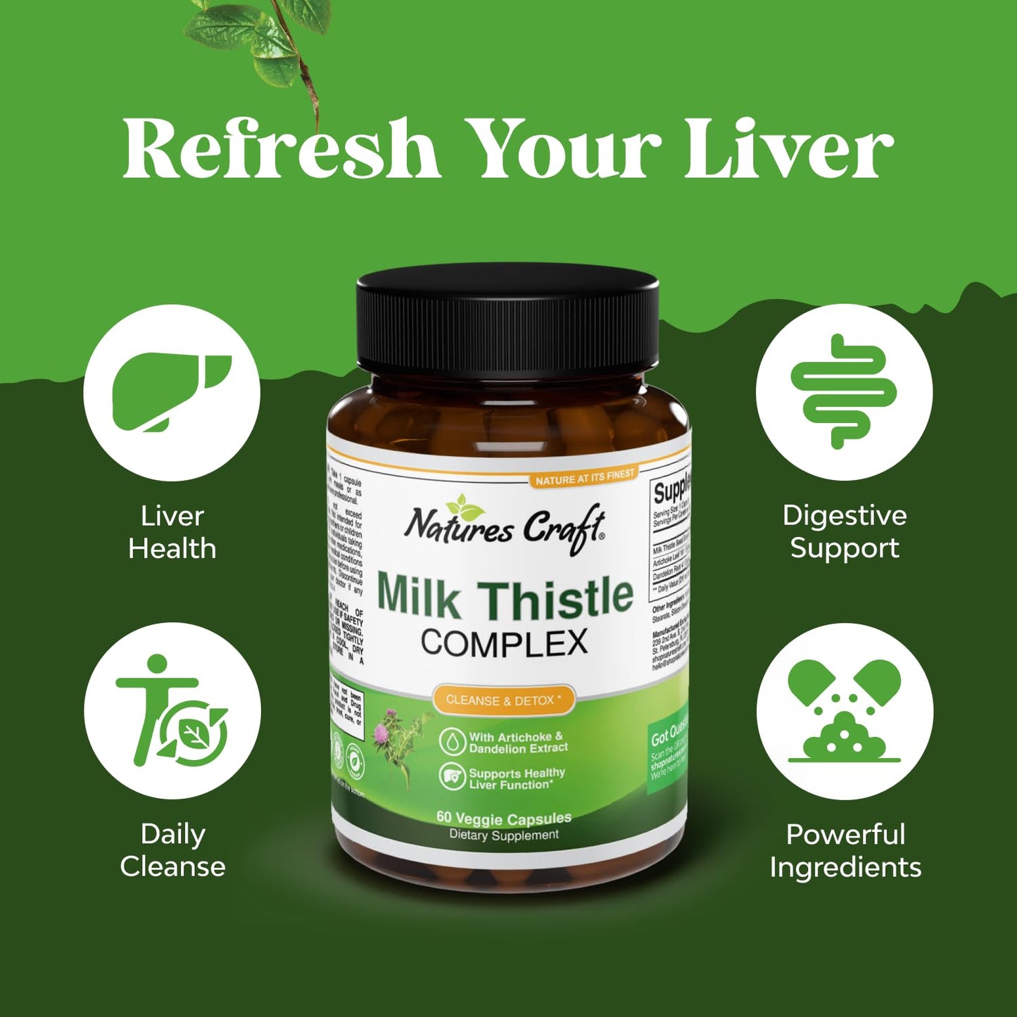 Liver Support Milk Thistle Supplement for Detox & Repair - 60 Ct
