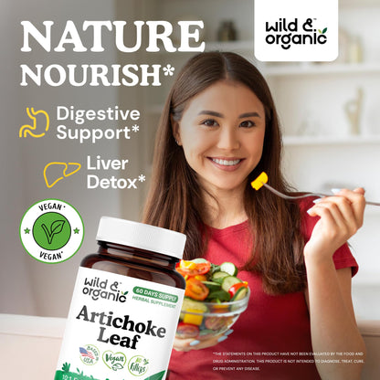 Wild & Organic Artichoke Extract Capsules 500 mg – Liver & Digestive Support – Vegan, Non-GMO – 60 Count