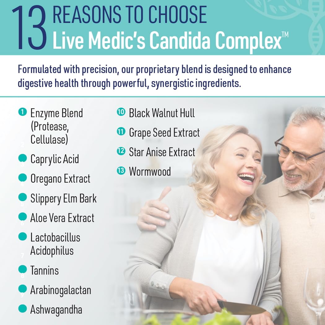 Liver Medic Candida Complex – Digestive Enzymes & Probiotic Cleanse, Non-GMO 120 Caps