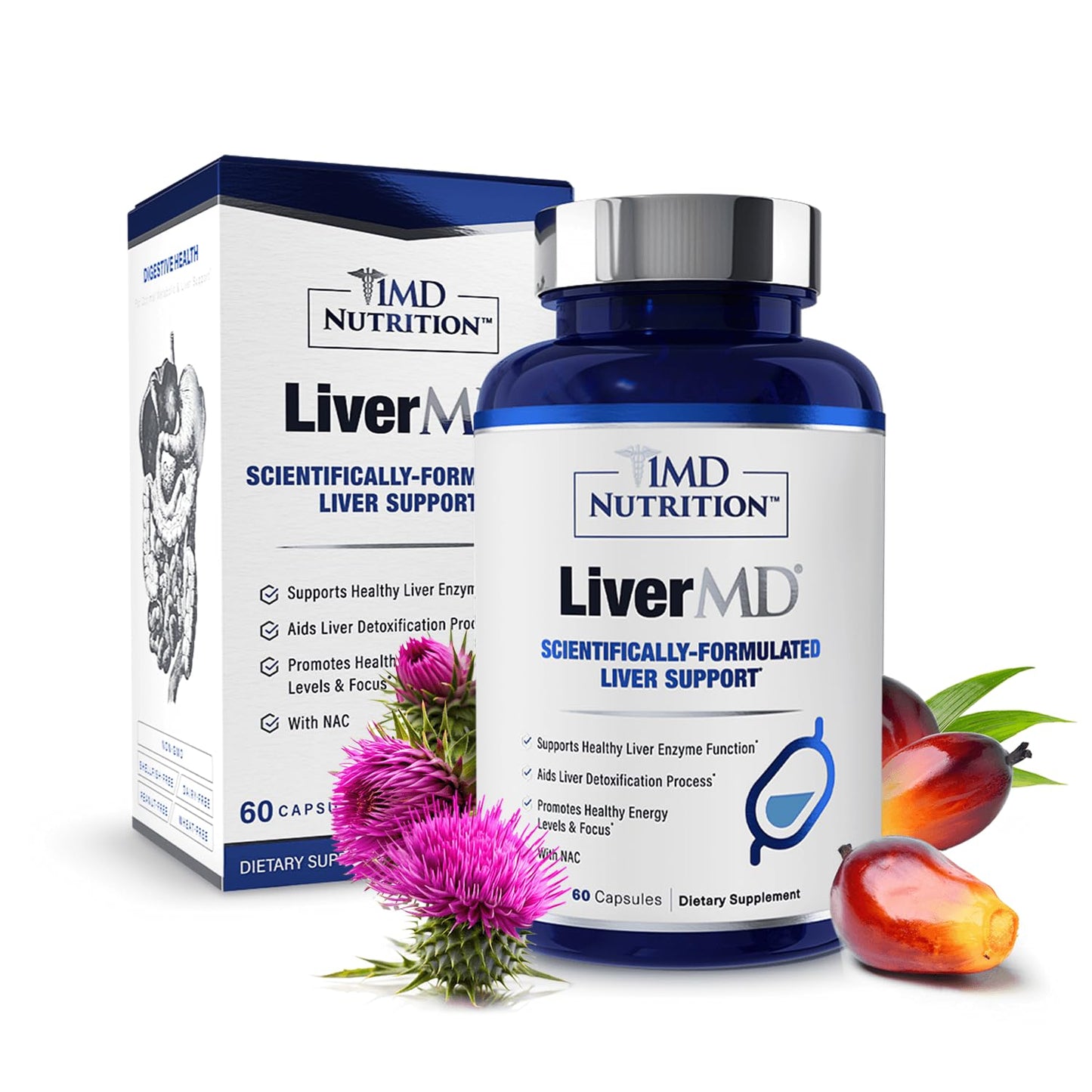 1MD Nutrition LiverMD - Liver Support Supplement with Siliphos Silybin & NAC | 60 Capsules